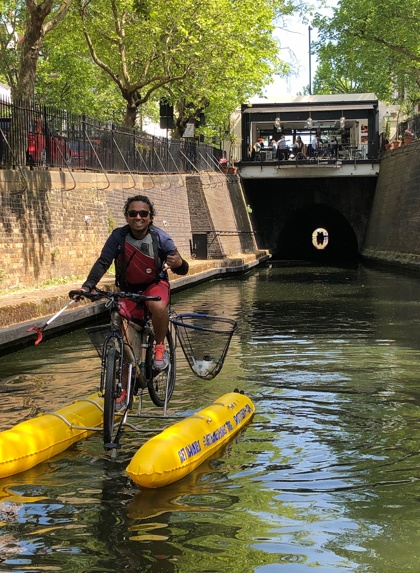 Dhruv Boruah On His Waterbike In London Canal