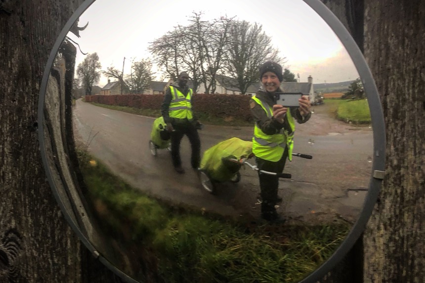 Phoebe And Dwayne On Their Training Walk Across Britain Pulling All Their Equipment In Wheeled Sleds