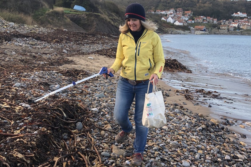 Jo Moseley Picking Up Beach Litter